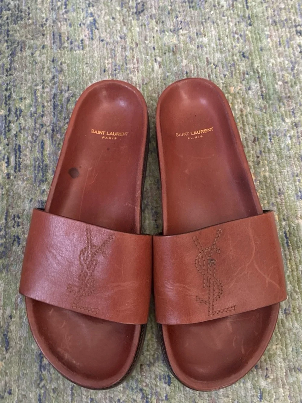 Saint Laurent Brown Leather Slide Sandals for Men